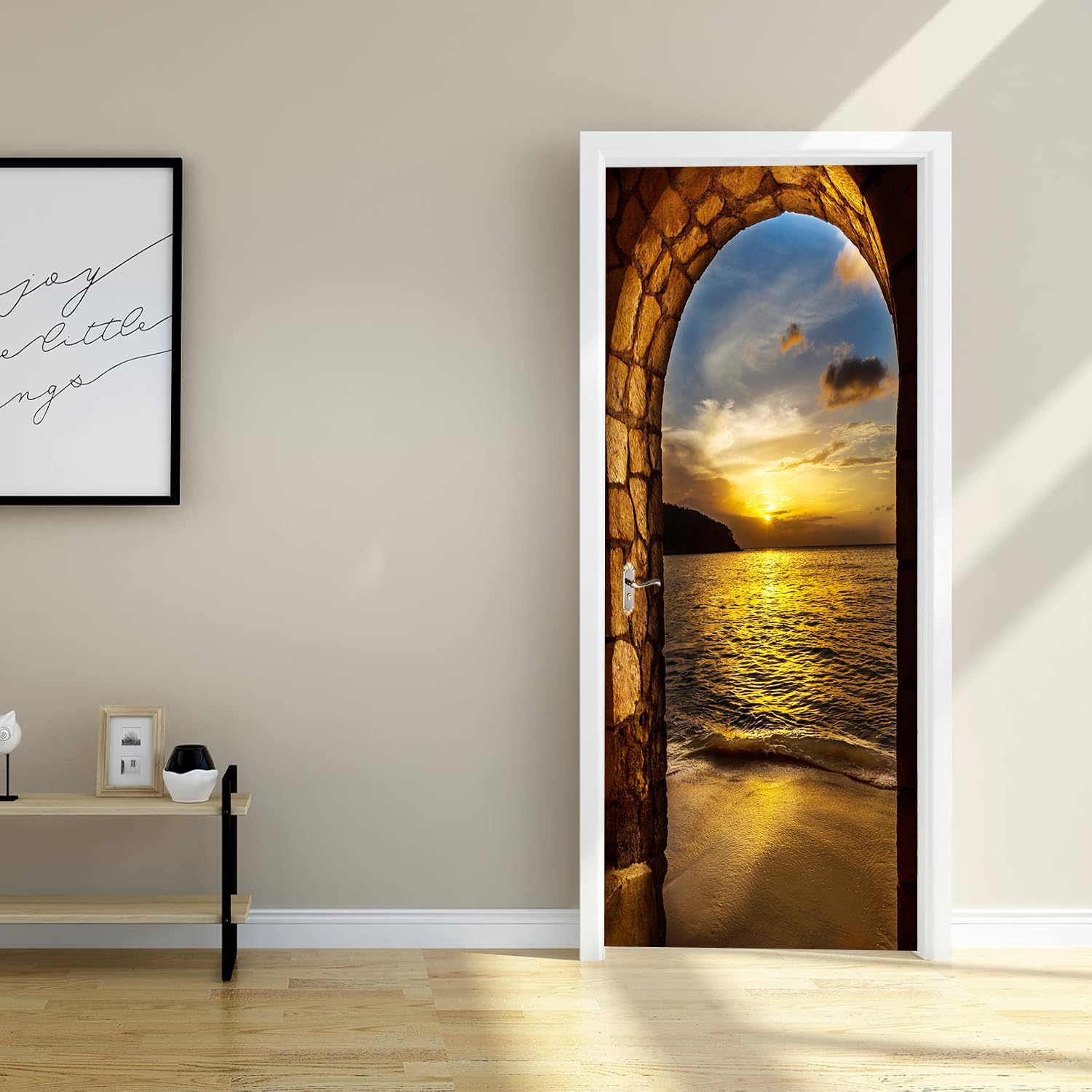 artfanke 3D Door Sticker Peel and Stick 30.3"x78.7"-Self-Adhesive Door Murals Wallpaper - Sunset Beach Arch Ocean Wall Decals Waterproof for Bedroom Decor (2 Sheets/Set) image 4