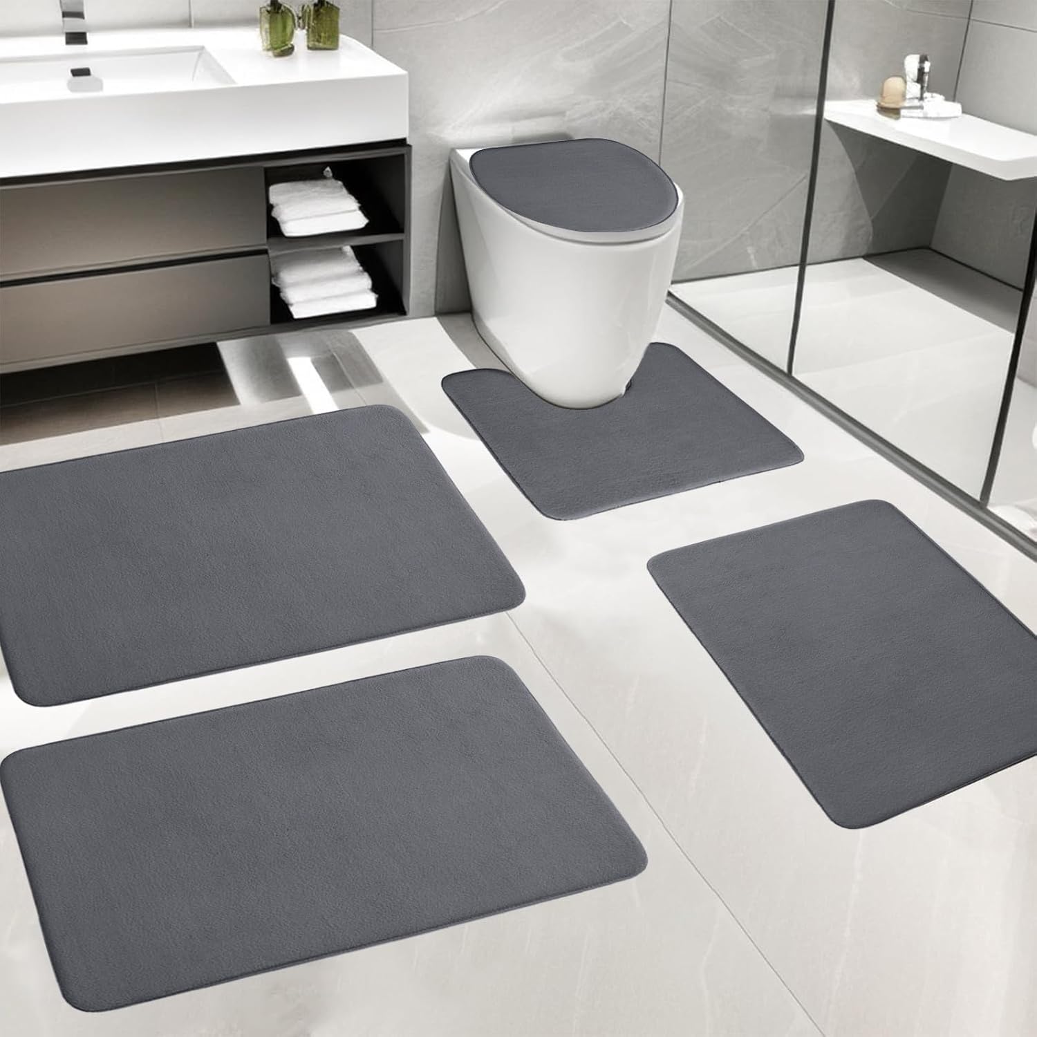 Memory Foam Bathroom Rugs 5 Set No Texture for 5 PCS