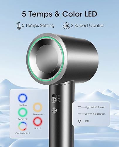 Miniatura 2 de Secador de pelo iónico, motor profesional de alta velocidad sin escobillas de 110000 RPM, secador de pelo de bajo ruido para evitar el