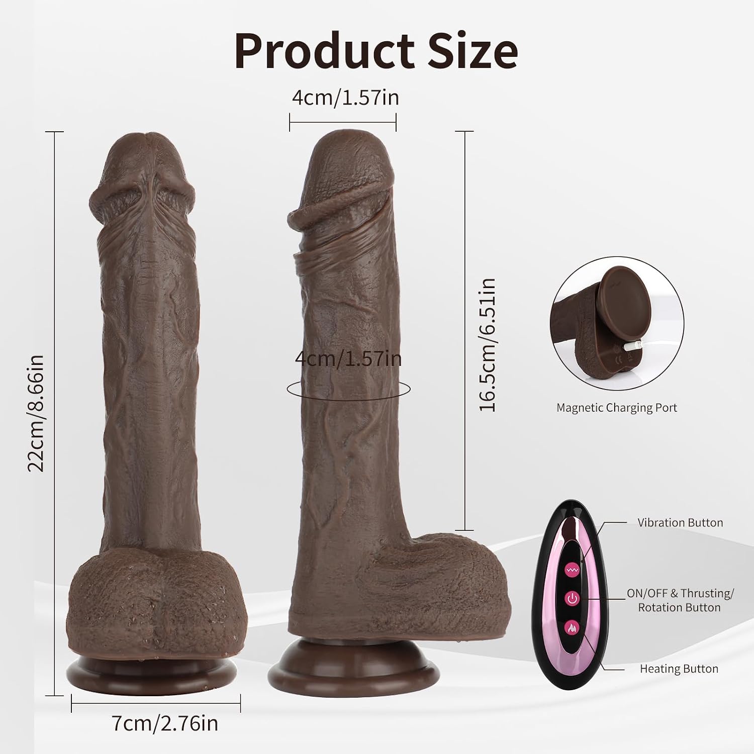 Strap On Vibrator Dildo Sex Toy, 8.66”Realistic Dildo with 9 Thrusting Rotating Mode & Heating Mode, Adjustable Harness Wearable Vibrator for G Spot Stimulator, Sex Toys for Lesbian Women Men