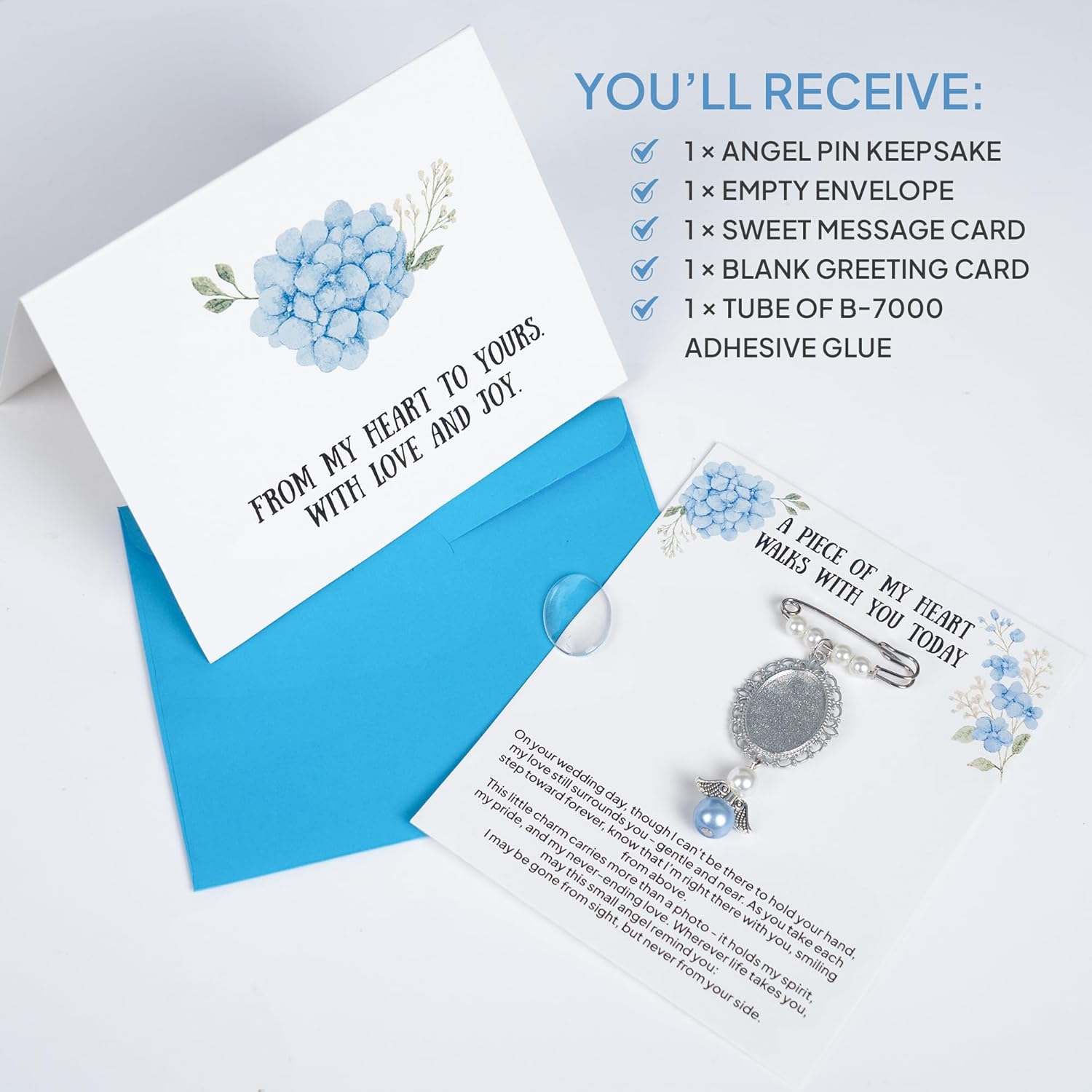 Wedding Bouquet Photo Charms, Something Blue Gift For Bride, Memorial Pin For Wedding Groom, Remembrance Gift From Deceased Mom Or Dad, DIY Bridal Pin With Guardian Angel Memory Charm And Picture - Image 4