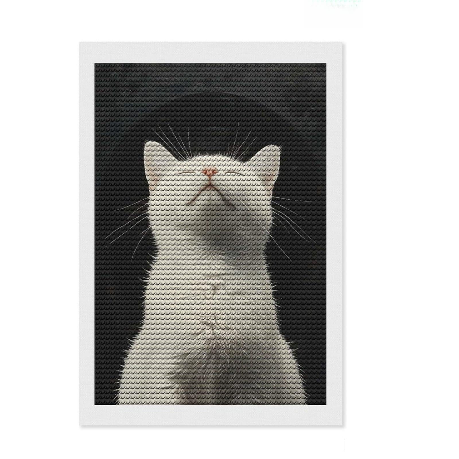 Junmoney White Cat Portrait Diamond Painting Canvas Kit 8"x12", Winter Craft, Home Decoration, Boho Decor, Thoughtful Present, Creative Hobby