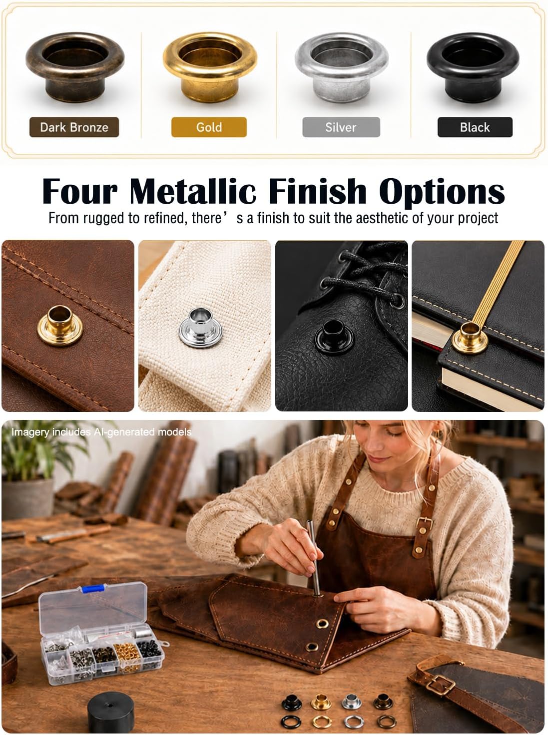 Moofey 420 PCS 3mm Leather Grommet Kit, Eyelets and Grommets, 3 PCS Handwork Tools Set, Eyelet Kit for Leather Craft Clothes Sewing Accessories