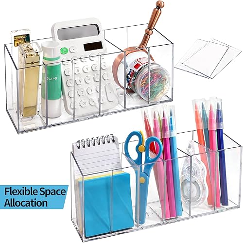 Miniatura 4 de Hacaroa Paquete de 2 soportes acrílicos para bolígrafos, 6 compartimentos, organizador de brochas de maquillaje transparente con divisores