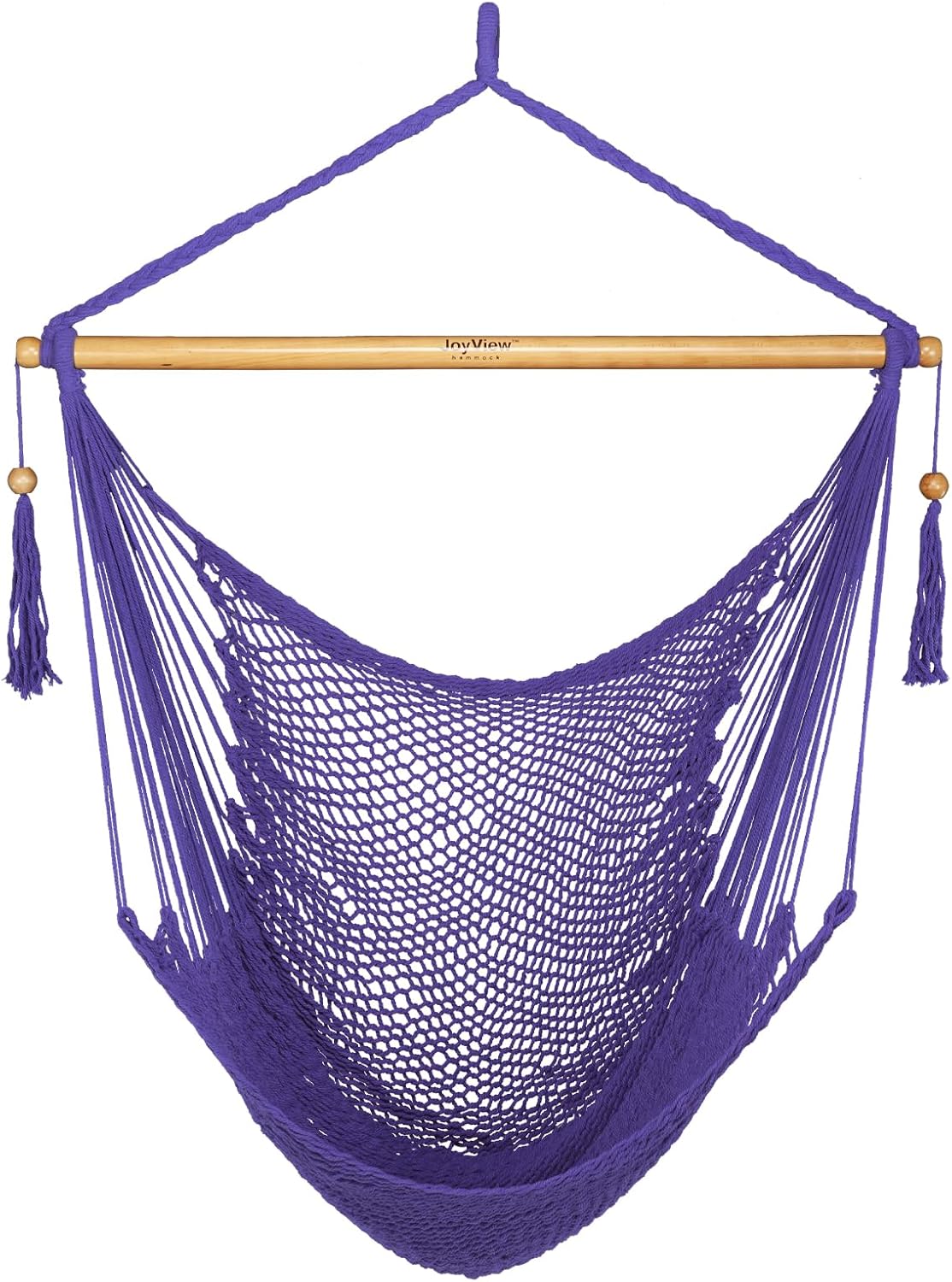 JoyView Hammock Chair with Spreader Bar Caribbean Hammock Swing Chair 300 LBS Weight Capacity XL Rope Hanging Chair for Outdoor Indoor Garden Yard - Purple