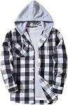 Rela Bota Flannel Shirts for Men Plaid Button Down Hoodie Shirt Long Sleeve Casual with Drawstring and Pockets