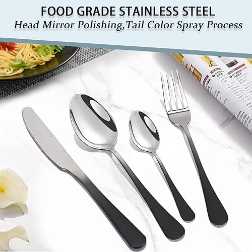 Miniatura 3 de Juego de cubiertos de 24 piezas, juego de cubiertos de acero inoxidable con soporte para cubiertos, moderno juego de vajilla para comer incluye
