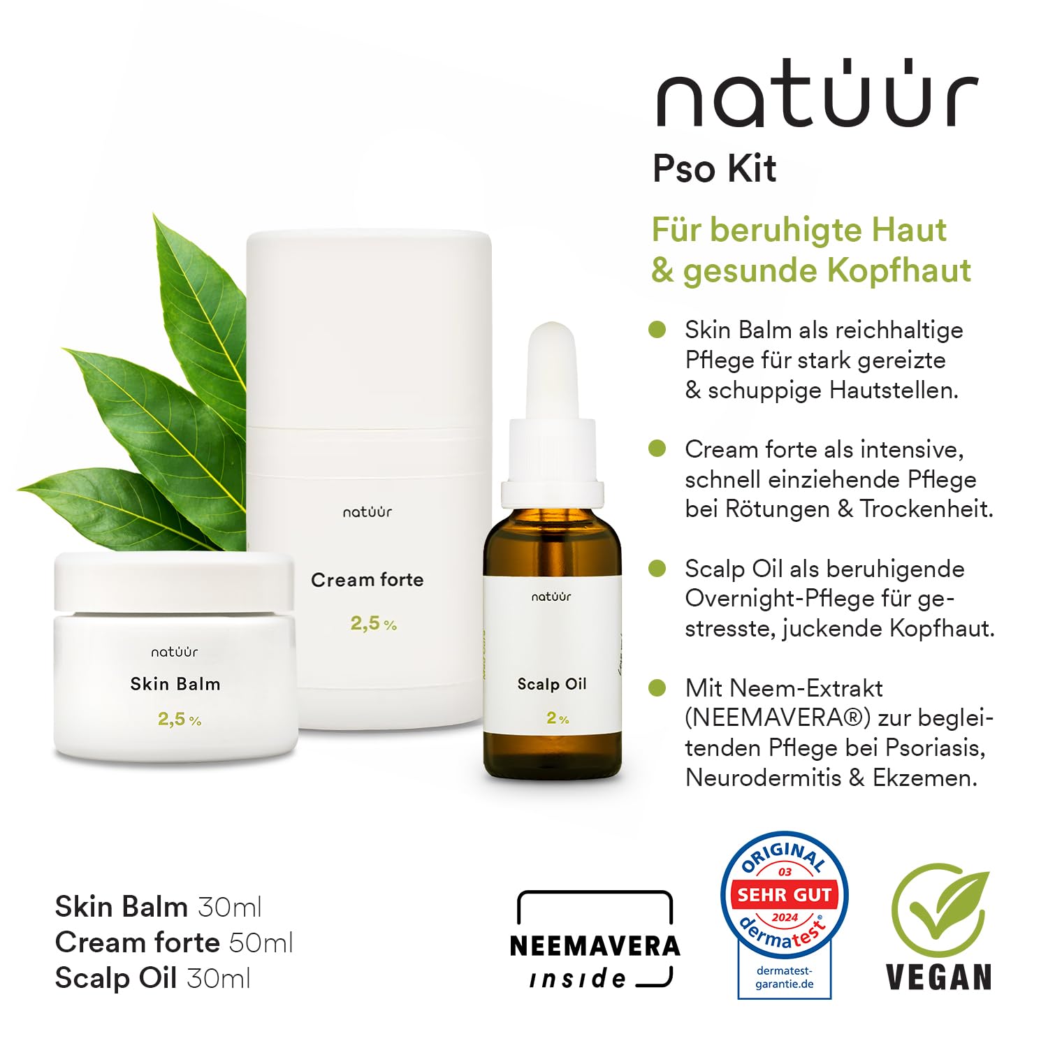 Pso Kit | Mit Skin Balm, Cream forte & Scalp Oil | Skin Care Set | Pflegende Creme & Pflege Routine für Haut & Kopfhaut | Mit NEEMAVERA® Wirkstoffkomplex | Skincare Set