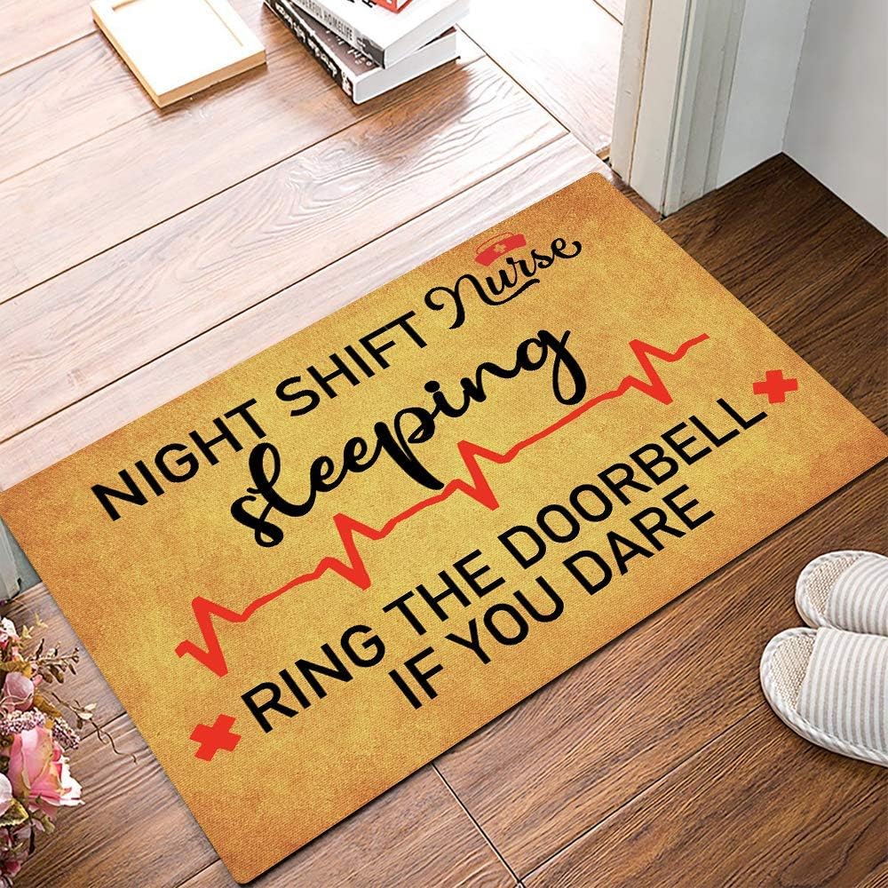 Funny Front Door Mat Night Shift Nurse Doormat Gifts for Nurses Funny Doormat for Outdoor/Indoor Uses, Low-Profile Rug Mats for Entry 23.6"(W) X 15.7"(L)