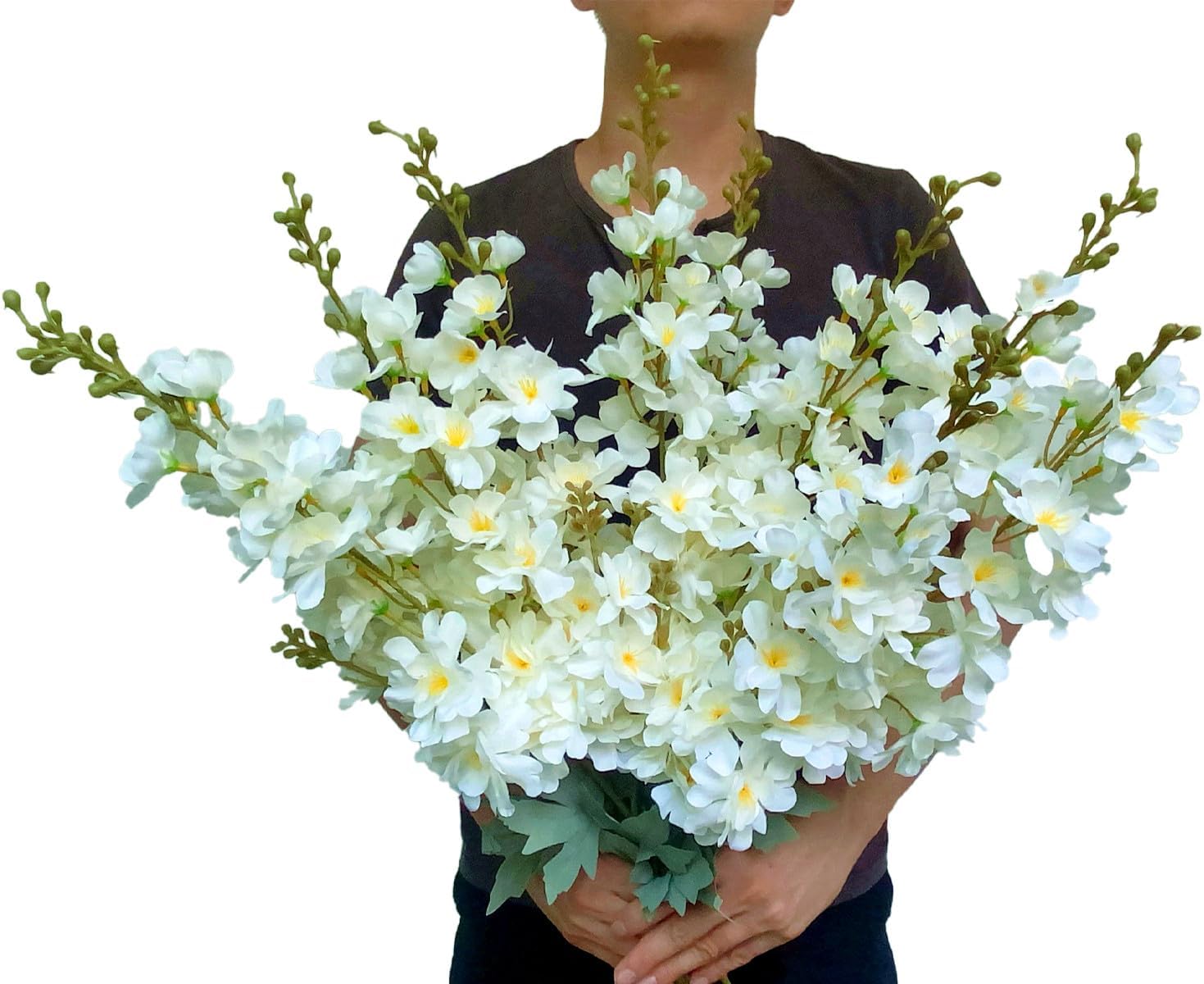 Pack of 10 Artificial Delphinium Flowers Snapdragon for Home Decor 33.5" Long Silk Violet Flowers Stems for Home Kitchen Wedding Indoor Outdoor Decoration (White)