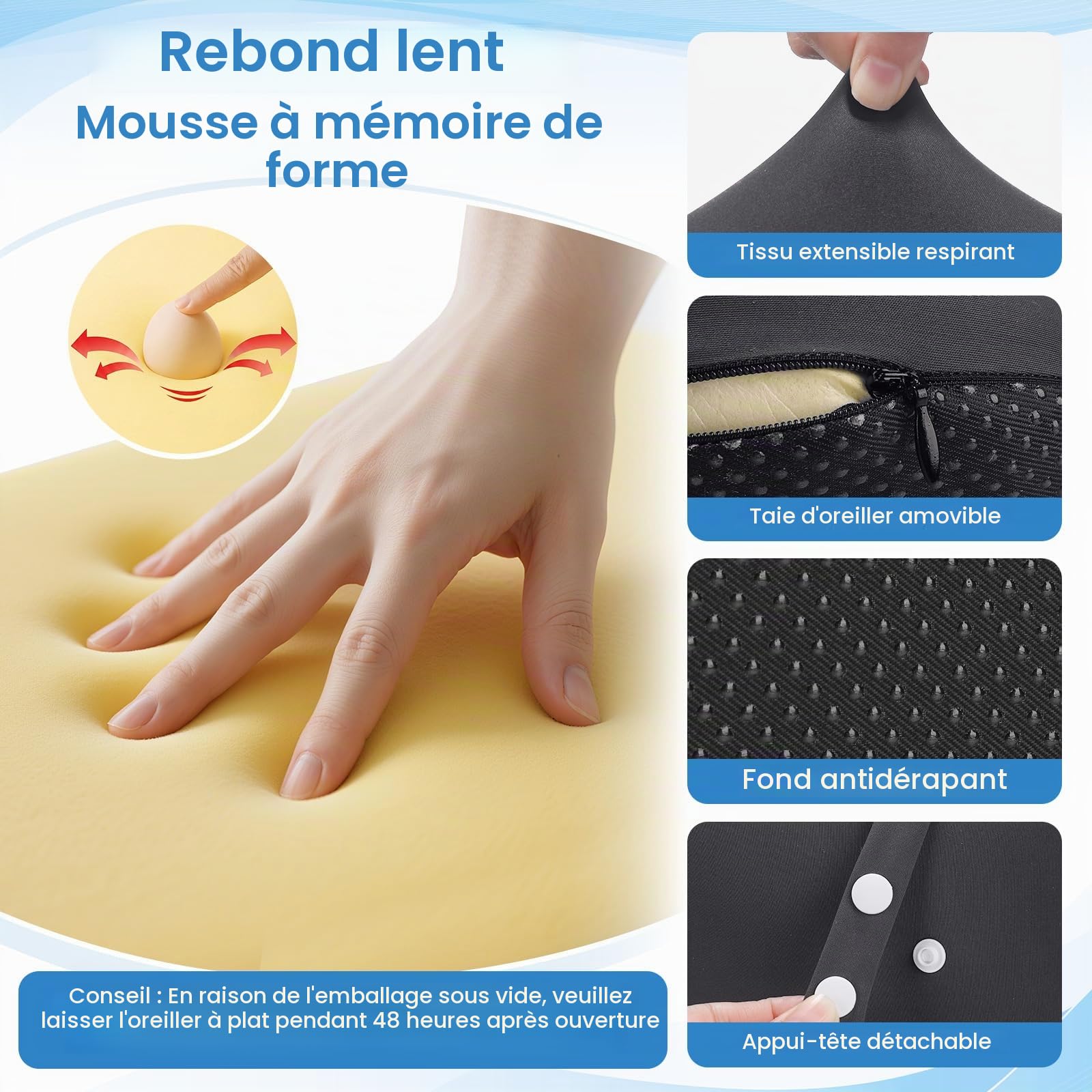 OKYUK Coussin en Mousse à Mémoire de Forme pour Dormir et Lire, Coussin de Lit Polyvalent pour Soutien Dorsal et Surélévation des Jambes, Coussins de Couple avec Housse Amovible et Lavable (Gris)