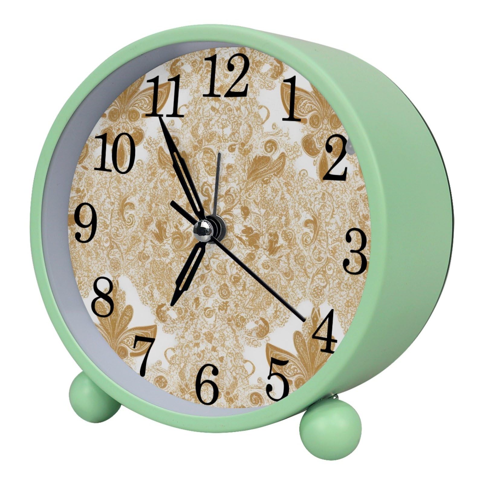 etoenbrc Beige Botanical Herbs Round Battery Operated Bedside Alarm Clock Non-Ticking Desktop Silent Analog Alarm Clock with Light