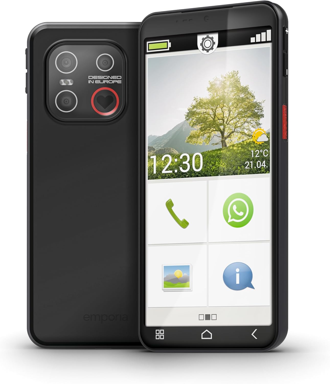 emporiaSMART.7lite Senioren-Smartphone ohne Vertrag, Android 15 Handy mit Notruftaste, 5,45' Touchdisplay, NFC, Fingerabdrucksensor, Hörgerätekompatibel, Großes Display, Einfache Bedienung, Schwarz