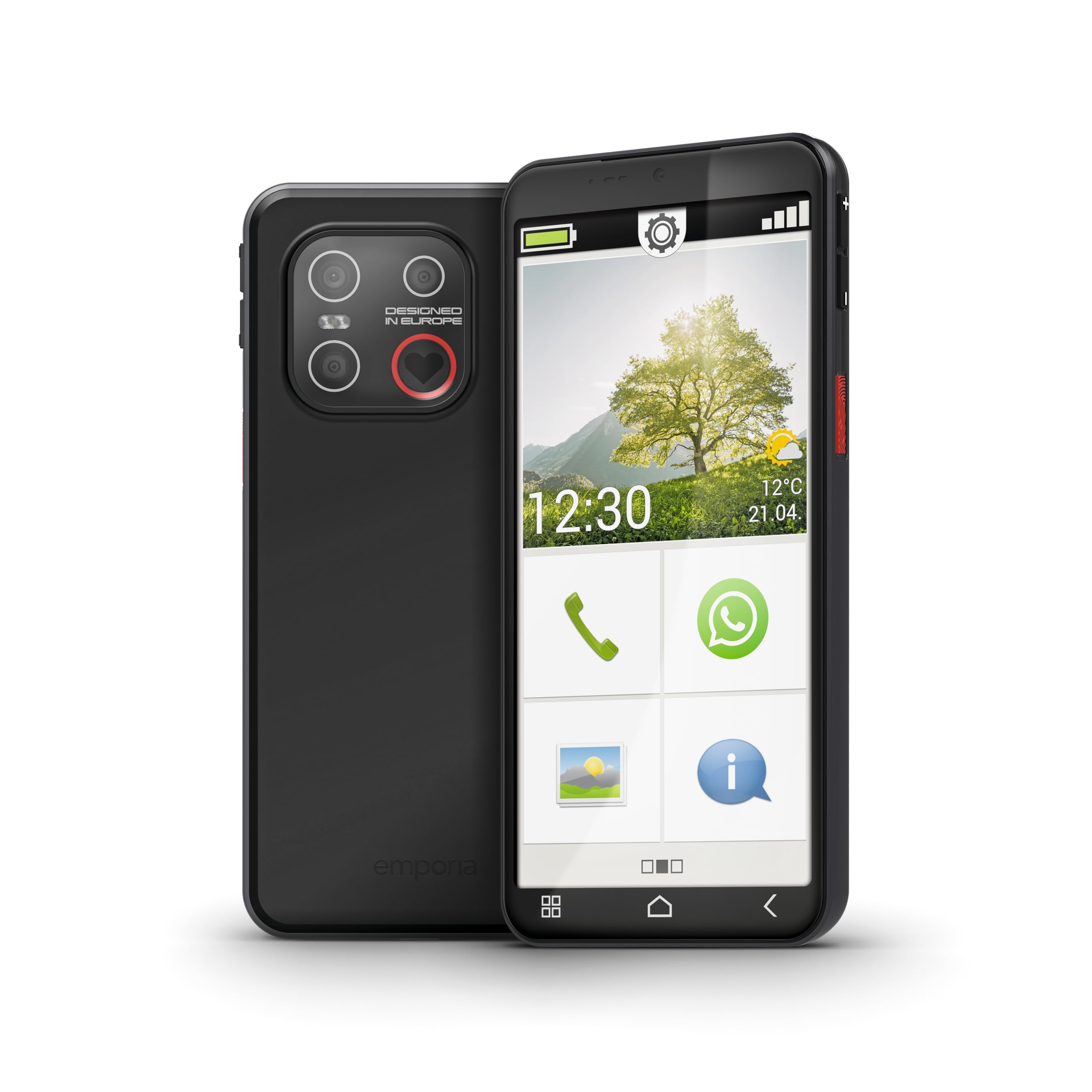 emporiaSMART.7lite Senioren-Smartphone ohne Vertrag, Android 15 Handy mit Notruftaste, 5,45" Touchdisplay, NFC, Fingerabdrucksensor, Hörgerätekompatibel, Großes Display, Einfache Bedienung, Schwarz