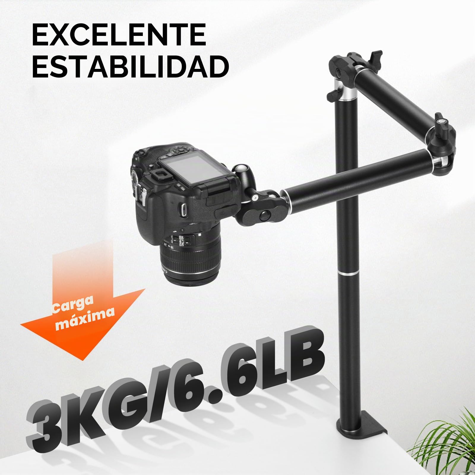 TARION Soporte de Cámara de Escritorio Cenital - Brazo Articulado Reforzado con Rótula, Abrazadera C y Tornillo 1/4'' para Fotografía TKA01-L (Versión Mejorada)