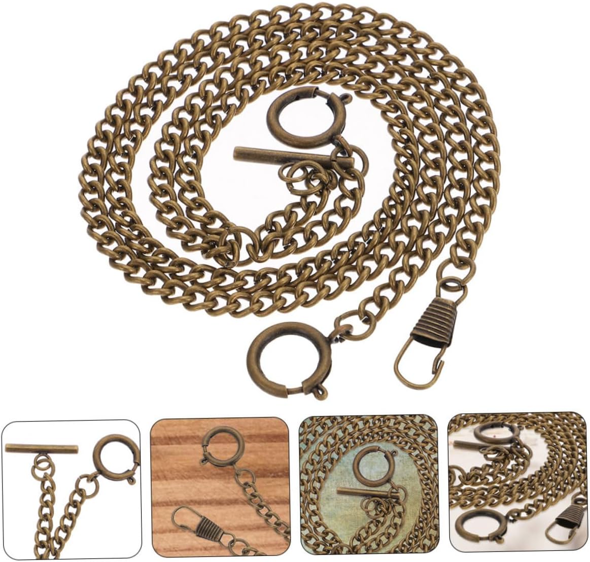 Unomor 2pcs Vintage Metal Pocket Watch Chain Secure DIY Waistcoat Accessory for Men Antique Bronze Fob Chain for Weddings and Parties