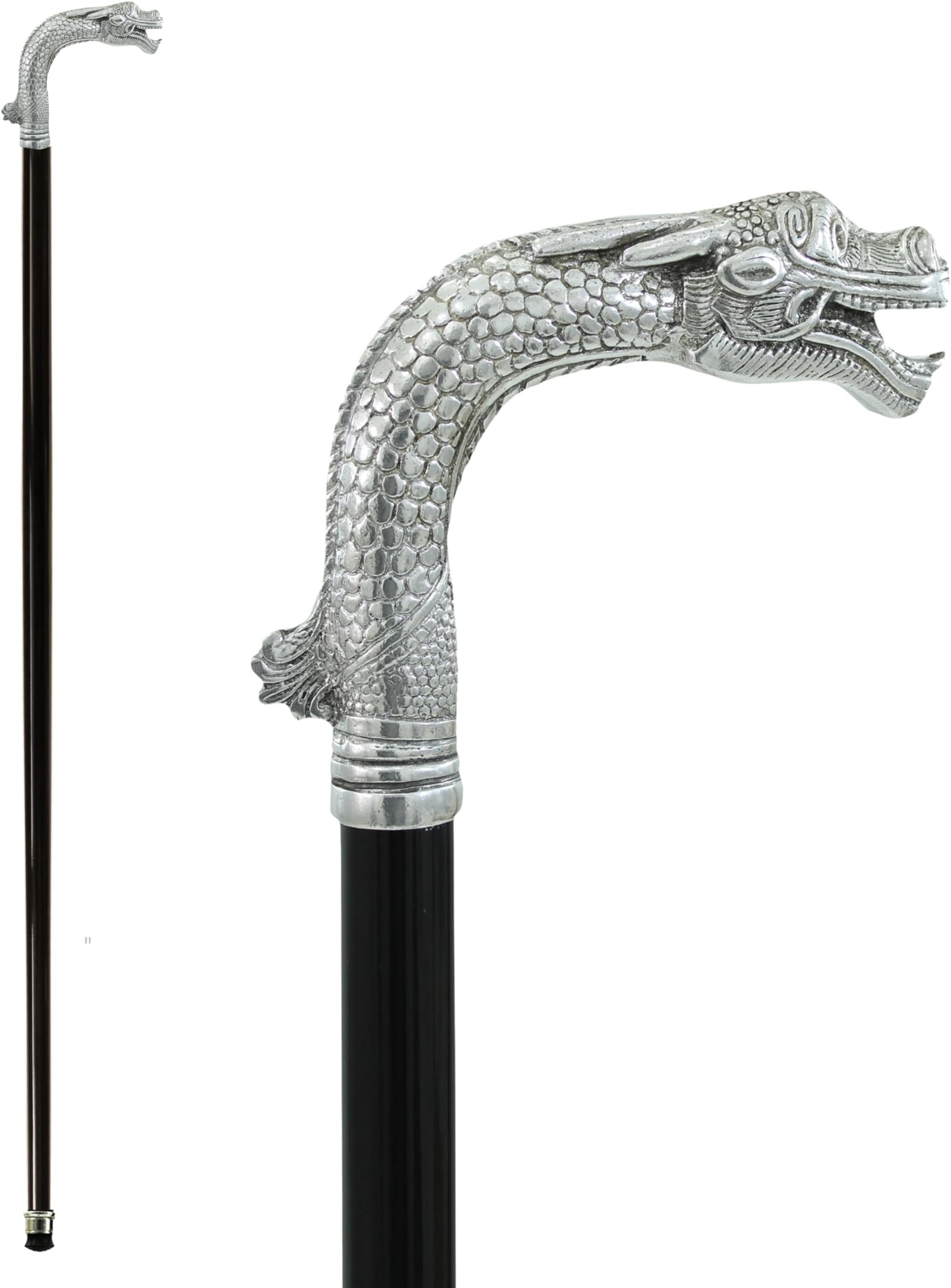 Dragon Walking Stick, Elegant Black Wooden for Elderly Man Personalized | Novelty Vintage Decorative Walking Stick, Cavagnini Ornamental Artisan