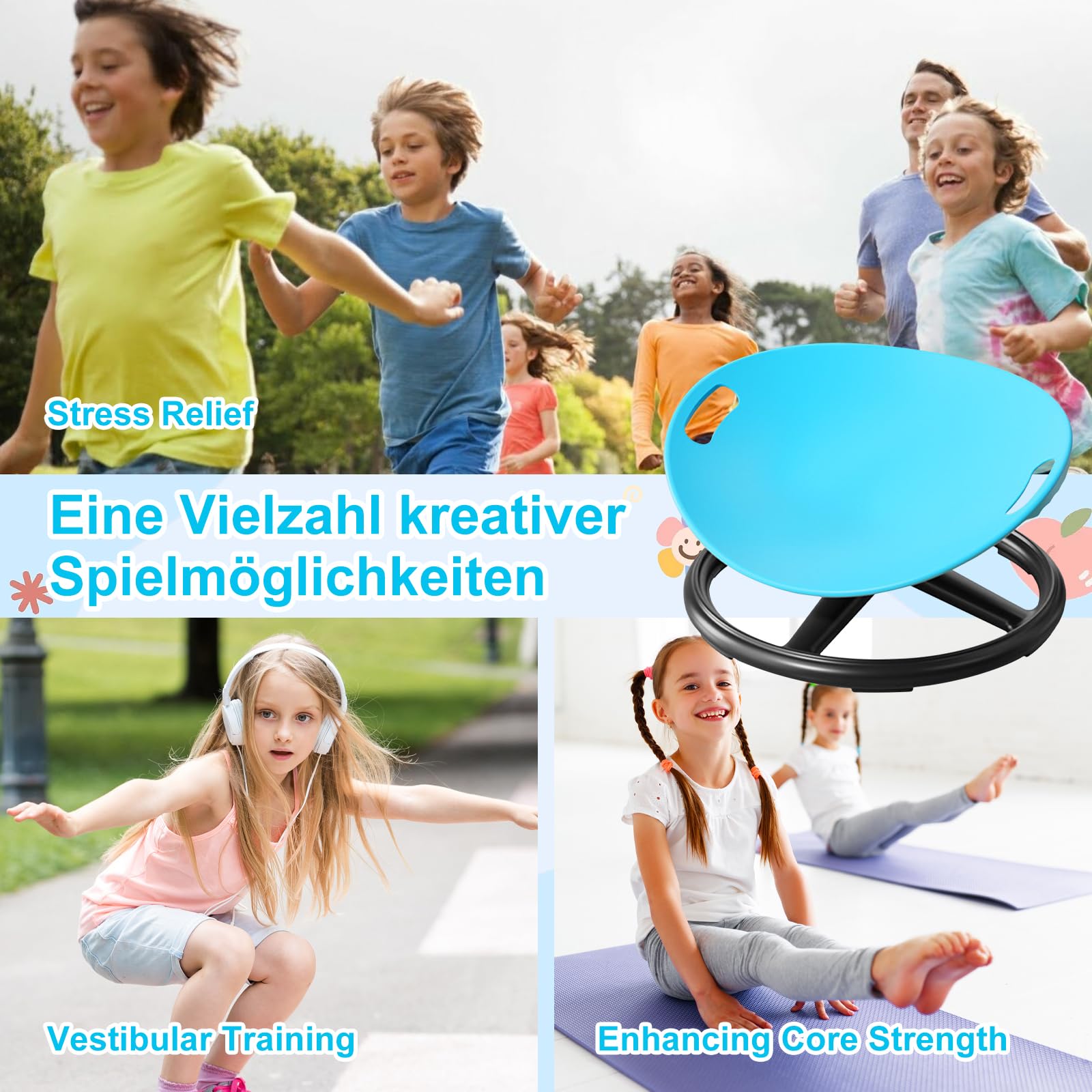 Sensorischer Drehstuhl für Kinder, 360°Karussell Drehstuhl Autismus | Kinderdrehstuhl für Adhs Hilfsmittel mit Griff, Training Physische Koordination, Sensorik Spielzeug für Jungen Mädchen-Blau