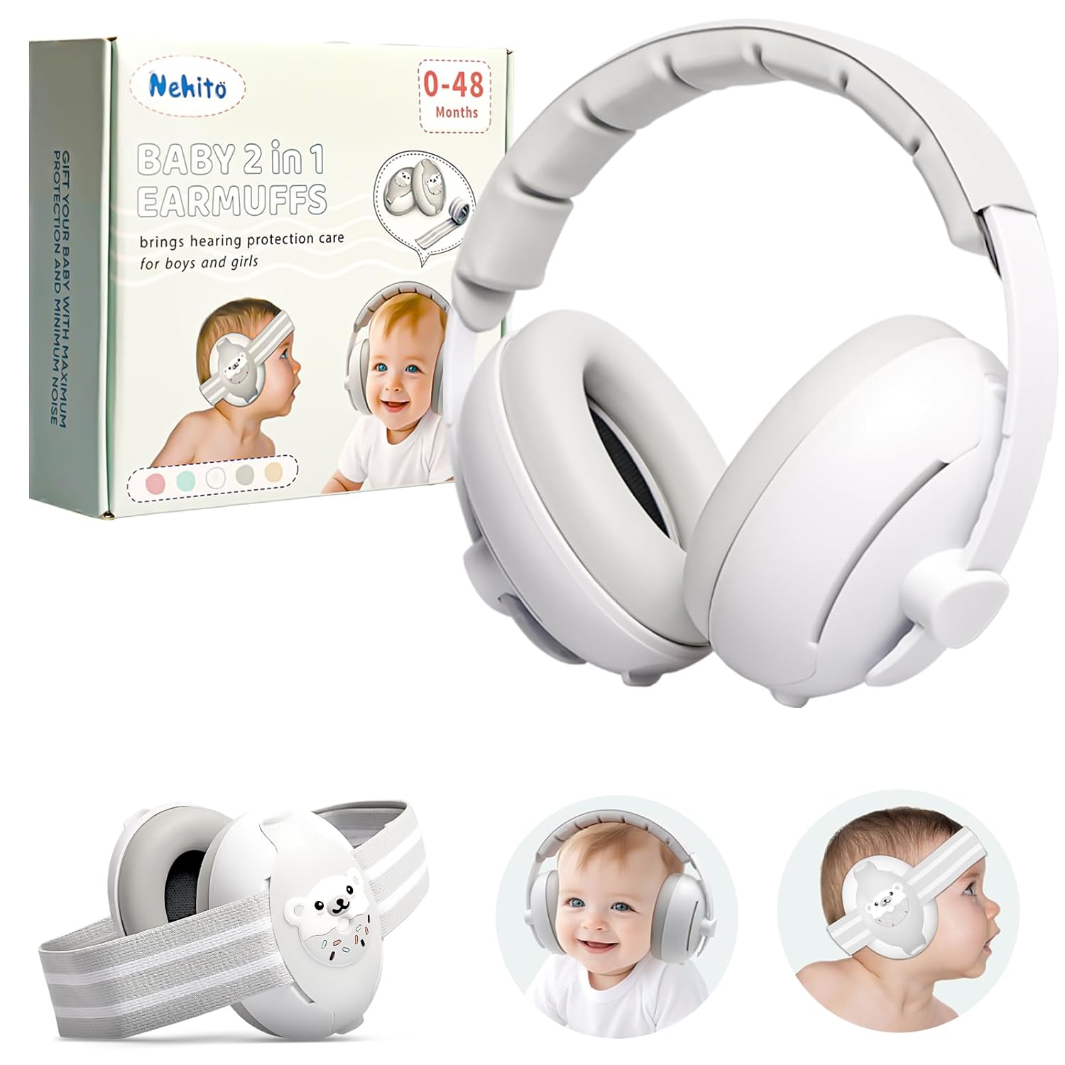 2-IN-1 Baby Ear Muffs Noise Protection up to 5 years baby, New & Upgraded baby Noise Cancelling Headphones with Adjustable Non-Slip Straps & Headband, Baby Airplane Essentials/Outdoor