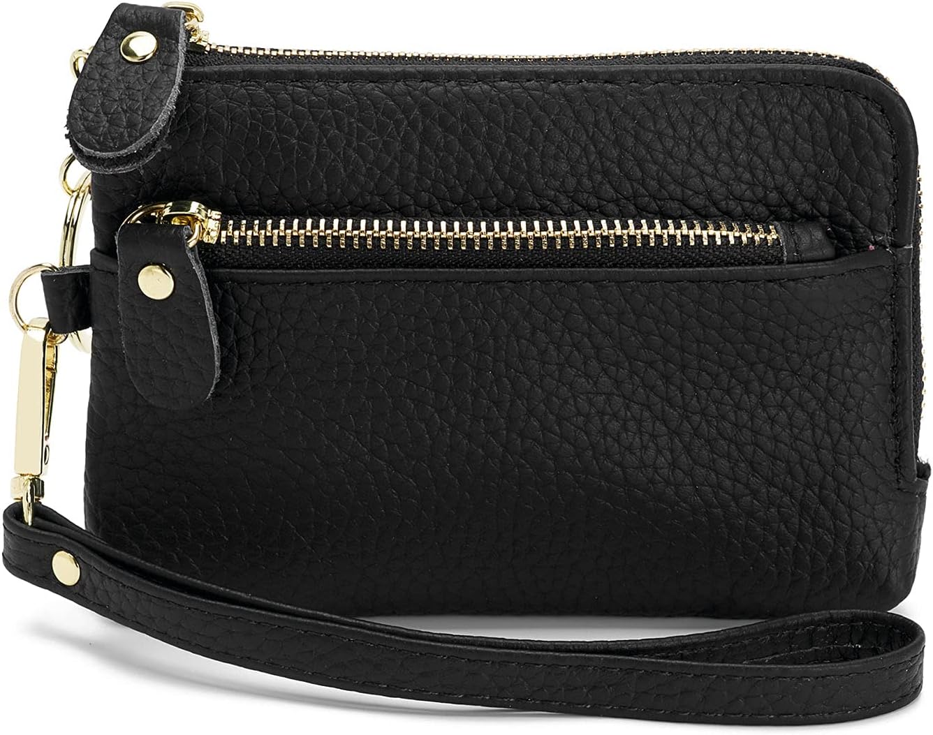 ZOOEASSWomen Leather Coin Purse,Large Opening For Easy Access,With Wrist Strap(Black)