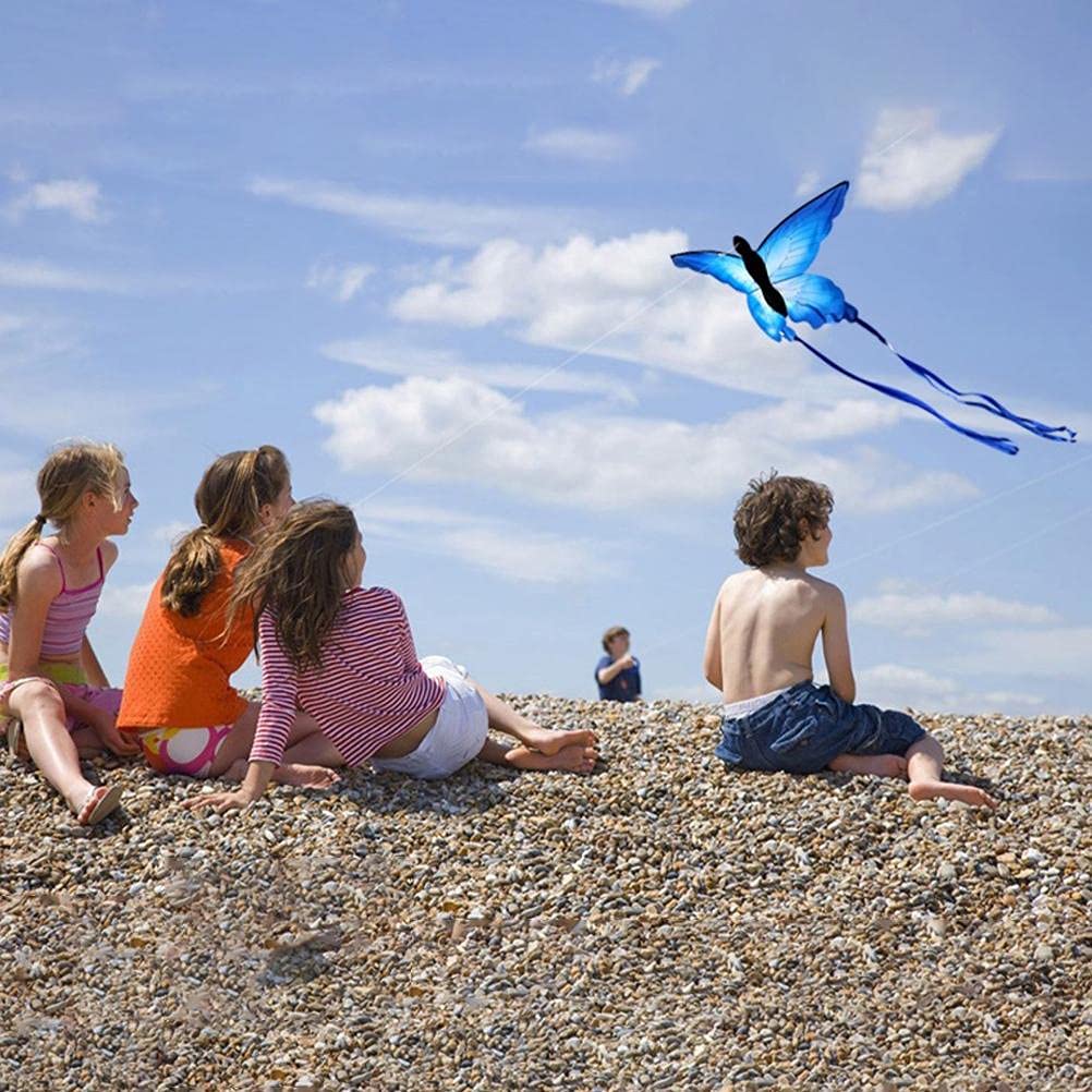 Cerf-Volant Papillon Bleu pour Enfants et Adultes, Beaux Cerfs-Volants Animaux pour S'amuser en Plein Air dans Les Parcs et Les Plages, 133 X 70 Cm, Tissu Léger