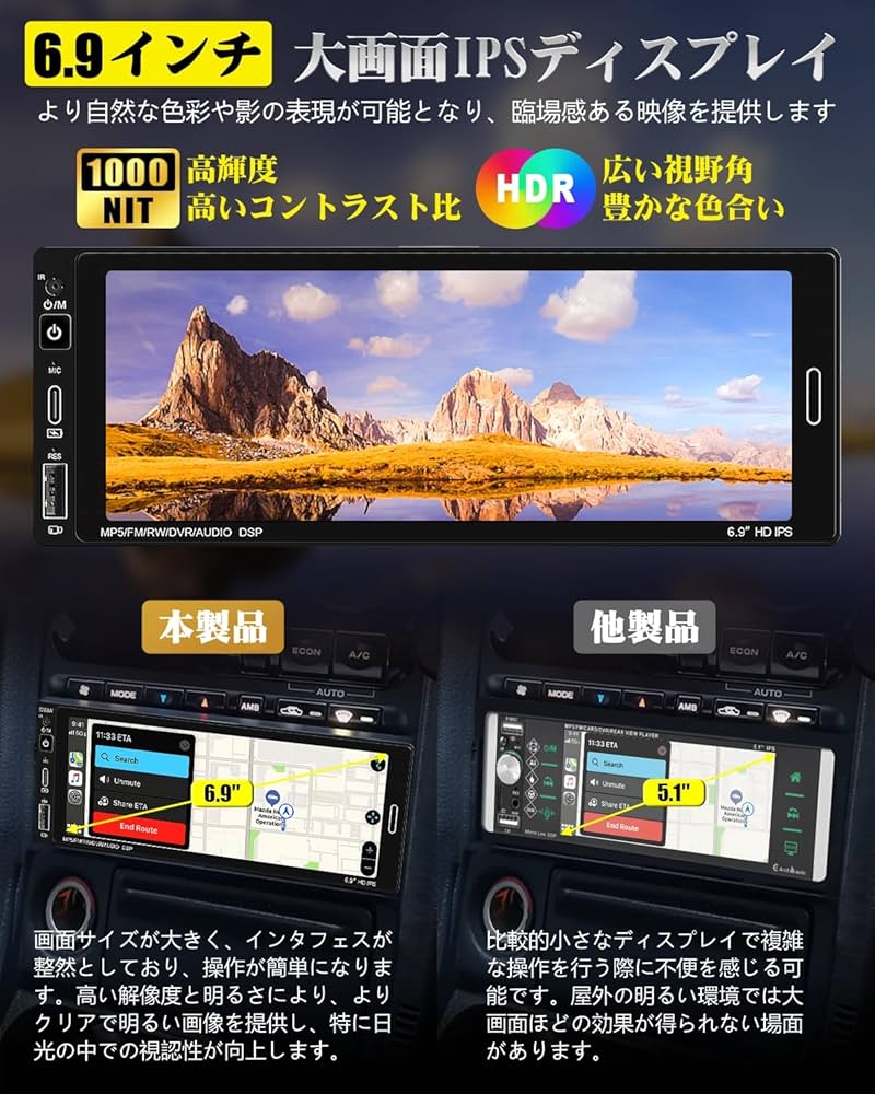 Amazon.co.jp: 【最先端高速ワイヤレスCarPlay&6.9インチ大画面