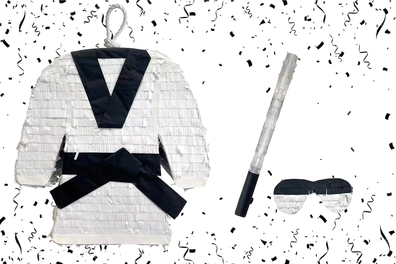 APINATA4U 17.5" Tall Martial Arts Pinata Karate Tae Kwon Do Birthday Party Decoration Black Belt,INCLUDES Stick and Mask