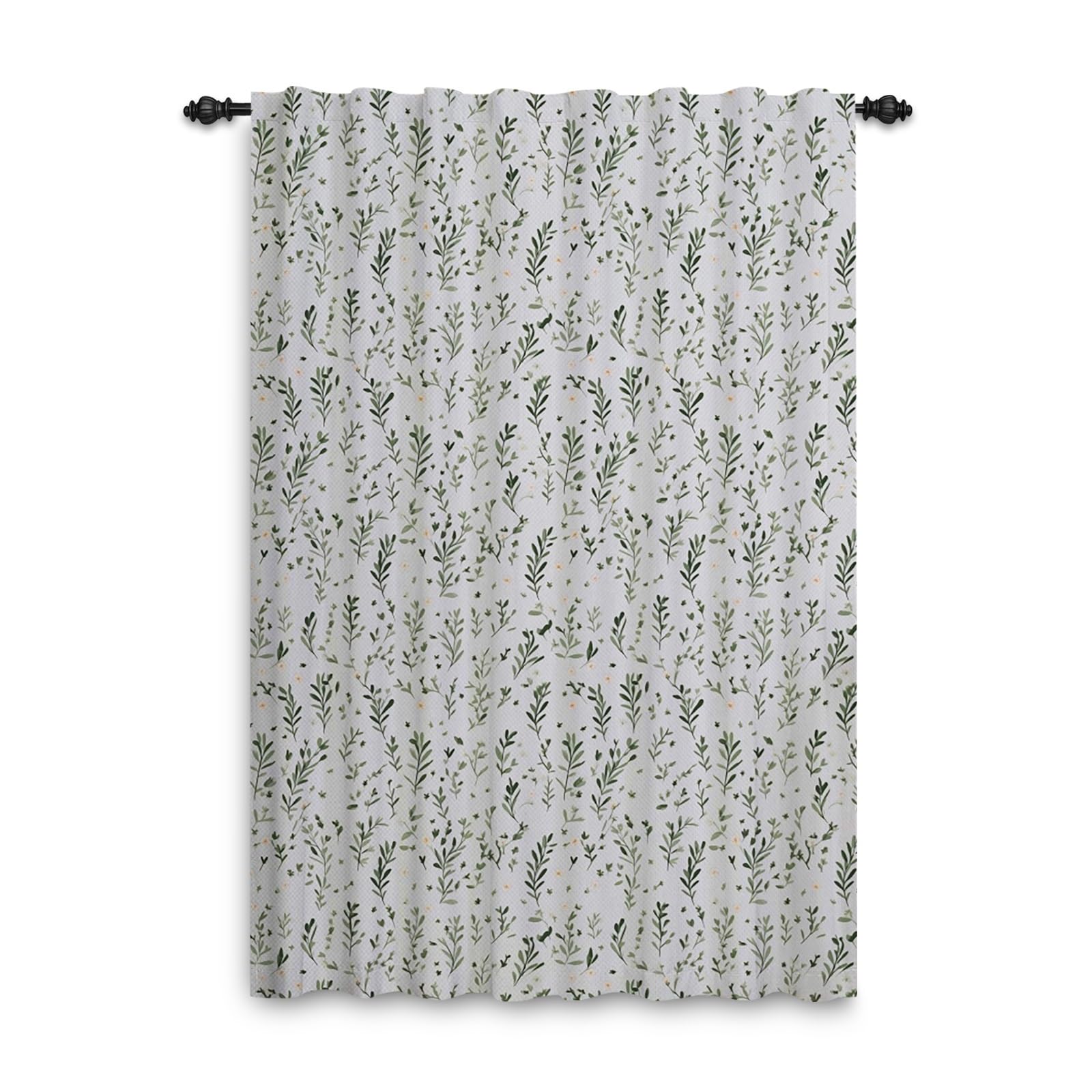 ggaimwf Window Curtains Pencil Pleat Plants Leaves Patterned Floral Sage Green Natural Curtains for Privacy Bedroom Garden Patio Modern Interior Doorways Rod Pocket Drapes 107x160cm 1 Panel