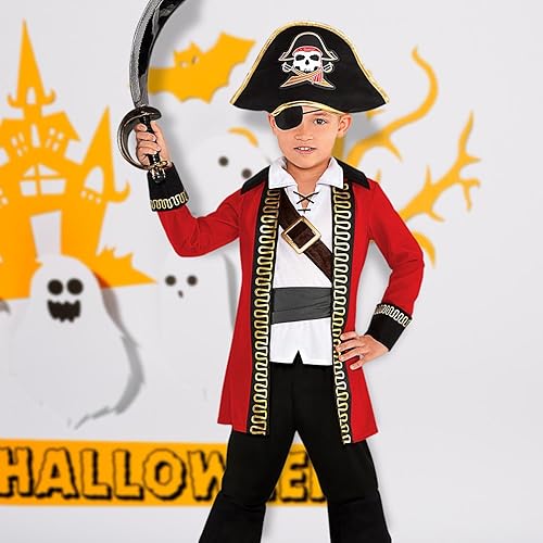 Miniatura 2 de Conjunto de disfraz de capitán pirata para niños pequeños (3-4), incluye sombrero, chaqueta con camisa, pantalones y fundas para botas, perfecto