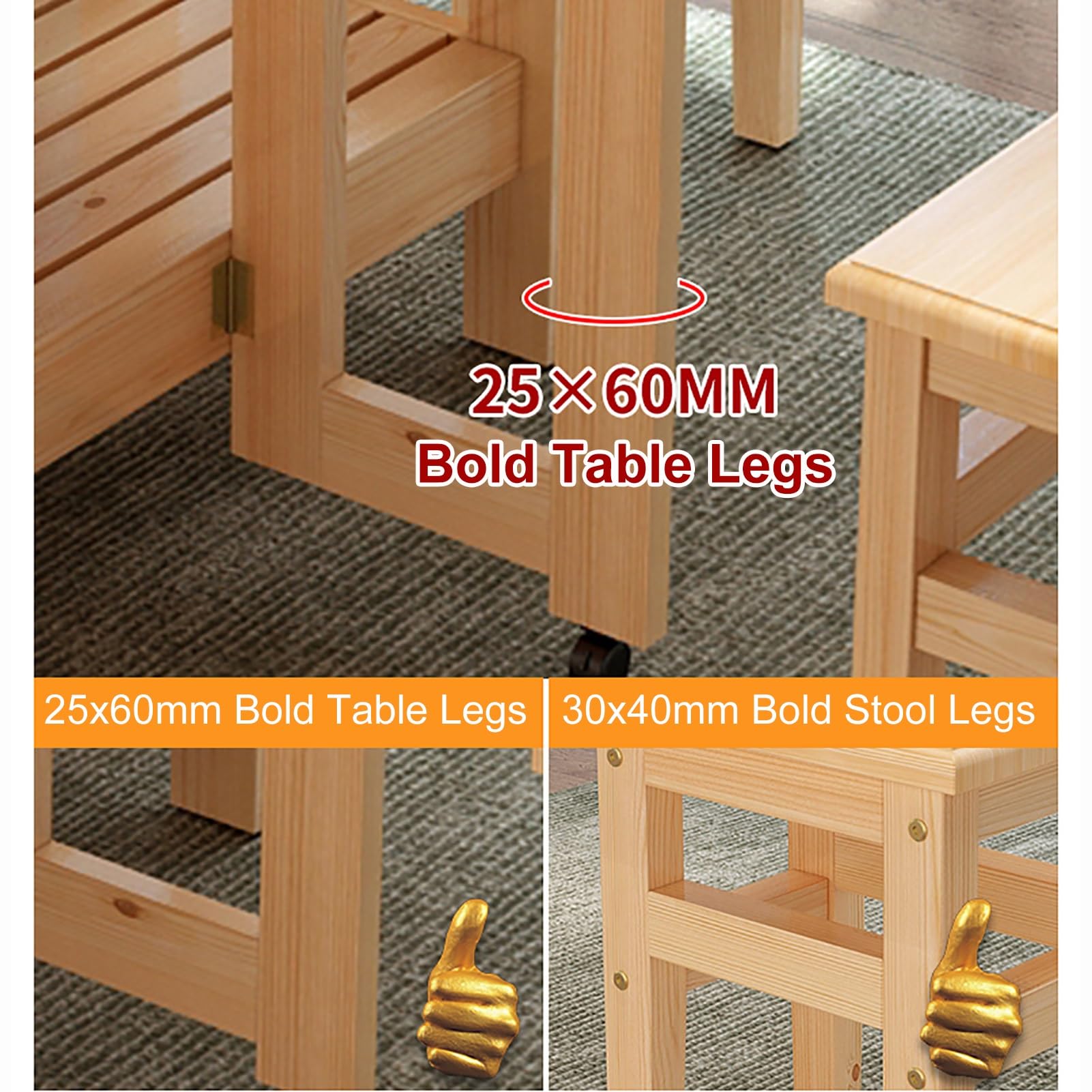 Ensemble table de salle à manger extensible en bois avec 4 chaises 1,2 m Table pliante pour cuisine, salle à manger, salon et restaurant – Finition beige
