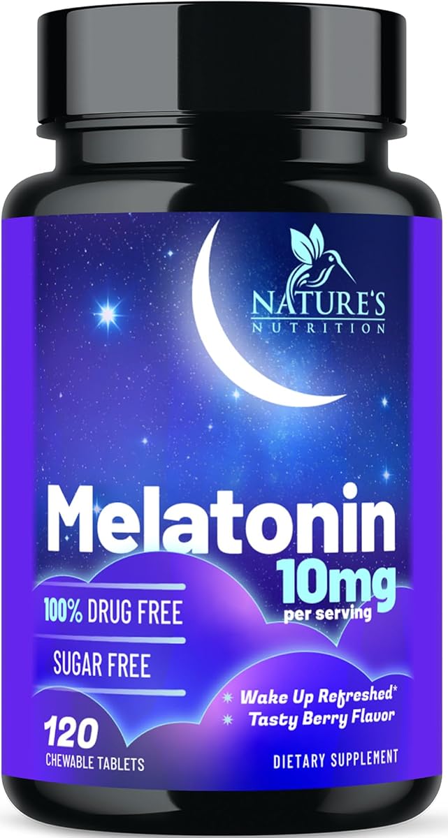 Melatonin Sleep Supplement 10mg - Maximum Strength 100% Drug Free, Non-Habit Forming - Best Sleep Supplements for Adults Restful Sleep - Fast Dissolve Melatonin, Berry Flavored - 120 Chewable Tablets