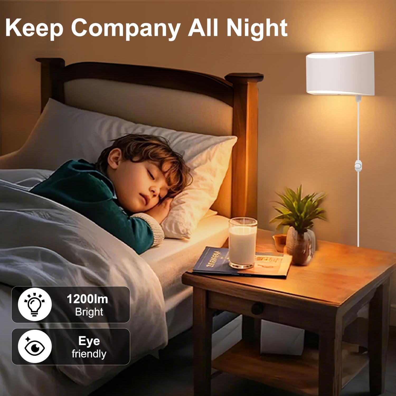 Lightess 12W Plug in Wall Sconces Modern LED Wall Light Dimmable Indoor Up Down Wall Lamp for Bedroom Living Room Hallway Staircase, Warm White, Aluminum