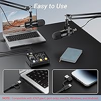 Vista 2 de TONOR Paquete de equipo de podcast para 2, mezclador de audio con micrófono dinámico y juego de brazo de brazo, micrófono XLR con interfaz de audio