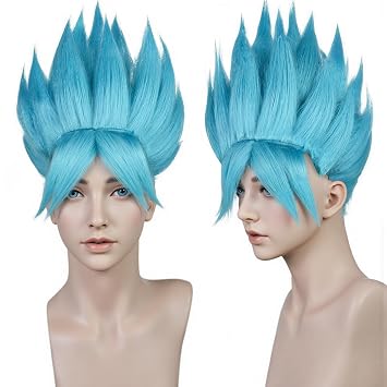ANOGOL Hair Cap+Blue Spiky Wig Short Spiked Wigs Layered Cosplay Wig Prestyled Cosplay Costume Short Spiked Wigs Allowing Self-Styling Blue Anime Costume for Halloween Party Mardi Gras Christmas