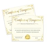 Certificates of Recognition, Gold Foil Award Certificates for School Graduation Diploma, Vintage Certificate of Achievement for Employees Teachers Students, 25 Pack Employee of The Year Awards -09