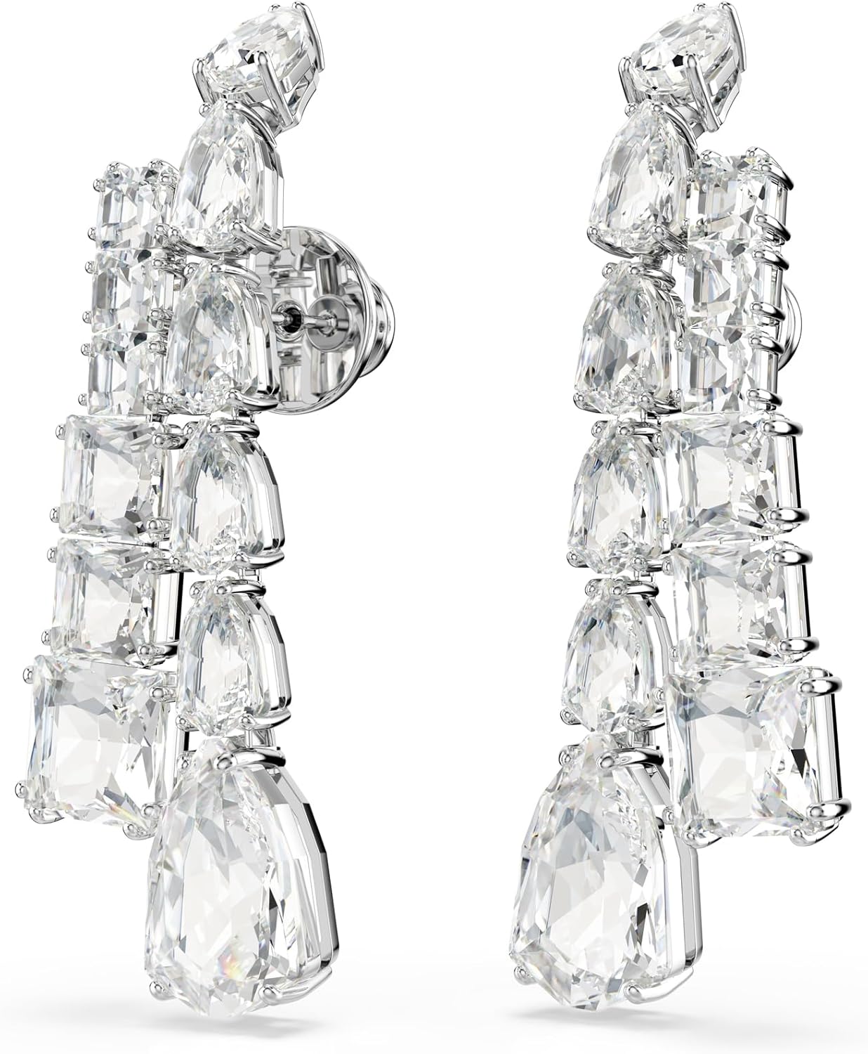 Swarovski Matrix drop earrings, Mixed cuts, Clear, Rhodium Finish