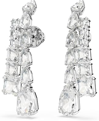 Swarovski Matrix drop earrings, Mixed cuts, Clear, Rhodium Finish