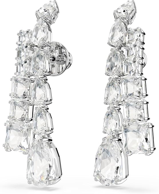 Swarovski Matrix drop earrings, Mixed cuts, Clear, Rhodium Finish