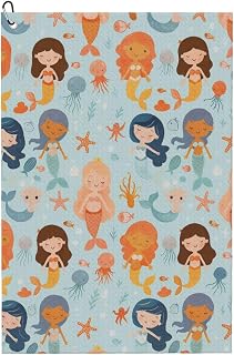Cute Mermaid and Sea Creatures Golf Towel Super Absorbent Microfiber Towels 24x16 in