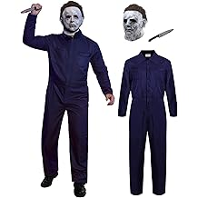 Men 3 Pcs Myers Costume Mask Knife Jumpsuit Halloween Adult Classic Horror Killer Outfits (S-XXL)
