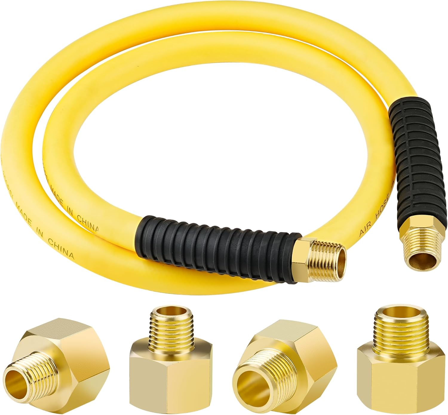 1/2 Inch x 4ft. Hybrid Air Hose with 1/2 in. MNPT Ends and Bend Restrictors, 1/2” FNPT to 3/8”&1/4”MNPT Reducer, Air Compressor Hose Fittings and Accessories