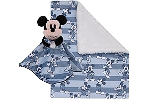 Disney Mickey Mouse Toddler Mickey Blanket and Blue and Navy Striped Super...