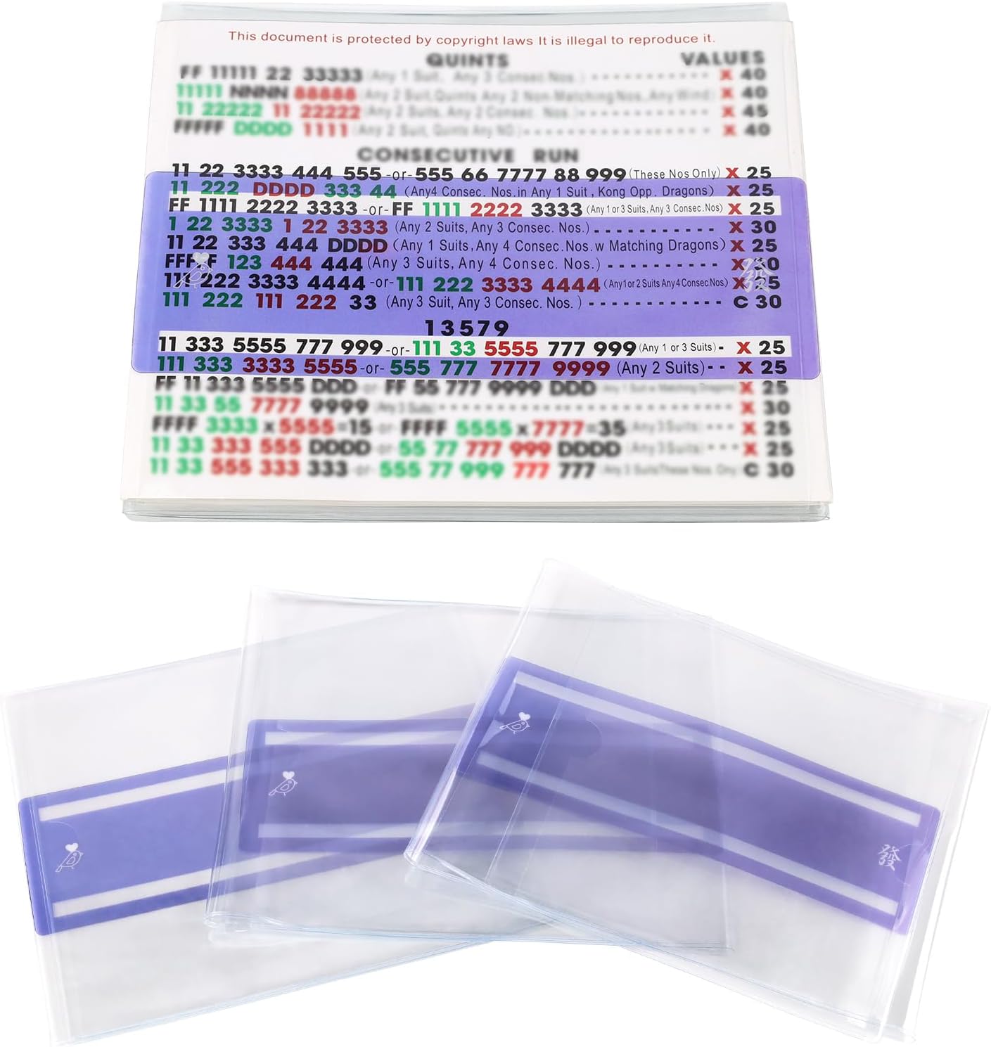 Mahjong Card Sleeve Positioning Set(Includes 4Pcs Mahjong Card Sleeve and 4Pcs Line Finder),Use together to Protect Your Mah jong Cards and Quickly Identify Winning Combinations During Gameplay,Purple