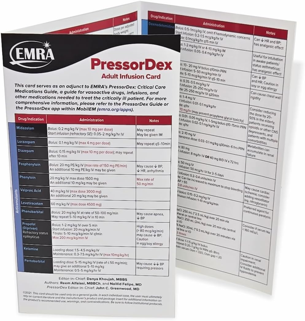 PressorDex Adult Infusion Card