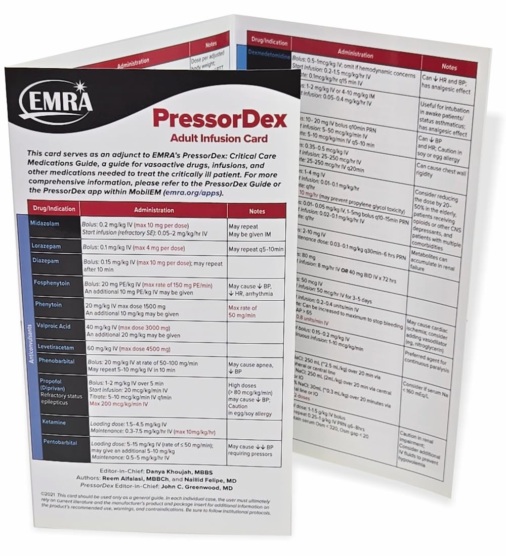 PressorDex Adult Infusion Card
