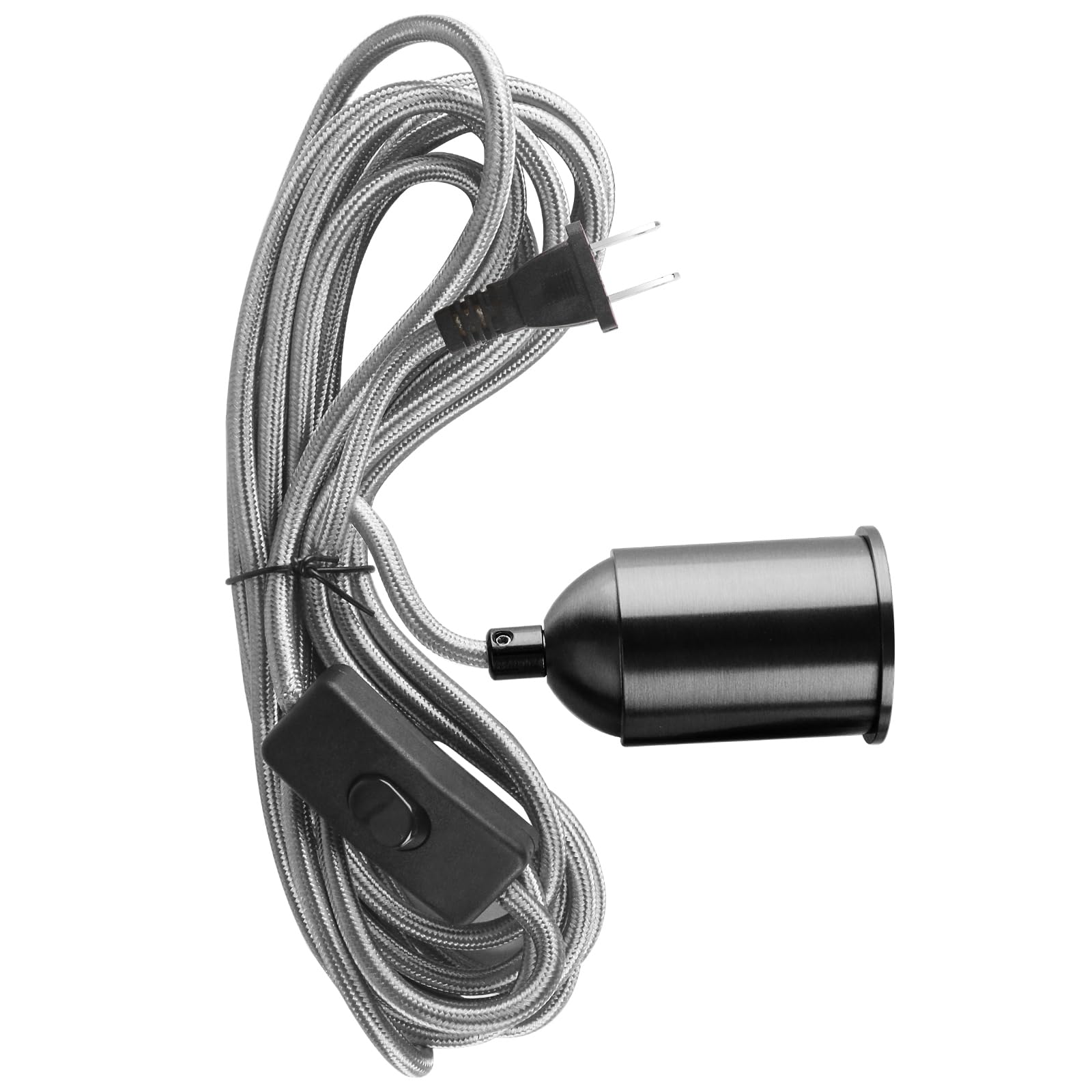 Hanging Pendant Light Cord Kit E26 E27 Hanging Light Socket 15FT Edison Hanging Lamps with Plug in Cord DIY Hanging Lantern Cord with On/Off Switch,Silver,1 Pack