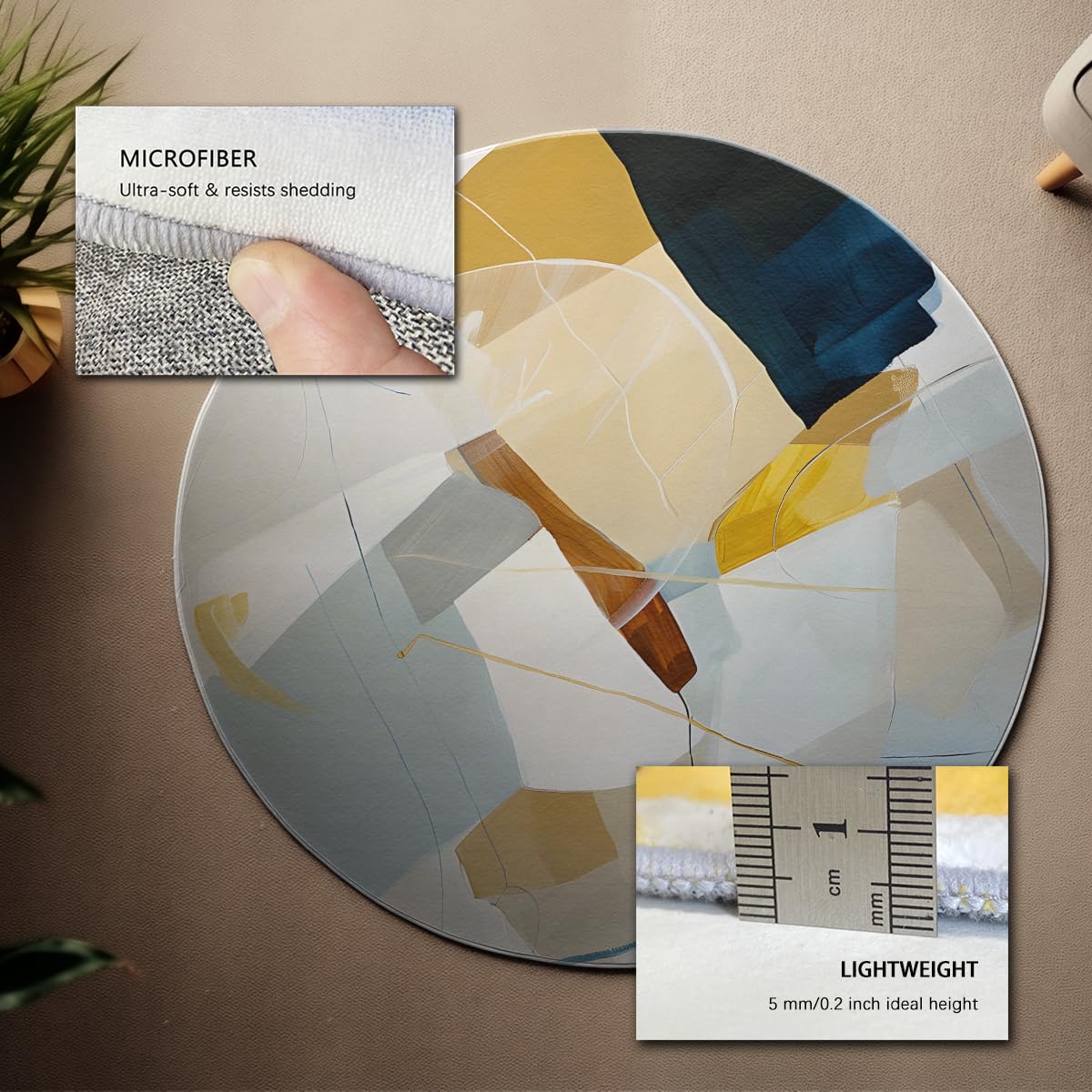 Abstraktes Kunstmuster Bereich Teppich 160cm Rund zeitgenössischer Blau-Gold-Geometrischer Design Küchenbodenmatte waschbare Wohnraumdekoration Akzentteppich für Büro
