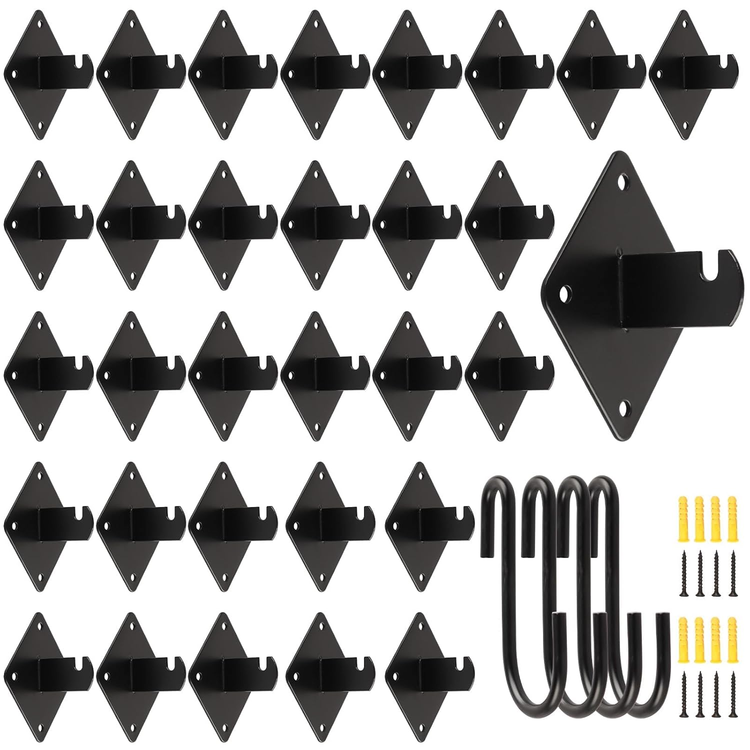Gridwall Mount Brackets Black, 30 Pcs Grid Panel Wall Mount Brackets with Screws and S Hooks (30)