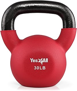 Yes4All Kettlebell, 5-65 LB Neoprene Coated Cast Iron Kettlebells, Wide Grip Handle & Flat Bottom for Swings, Squats, Deadlifts, Push Ups & Full Body Training at Home Gym - Single & Set