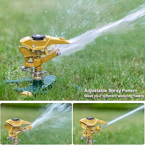 Miniatura 5 de FANHAO Rociador de césped de impacto pulsante resistente con base de metal, rociador circular de impulso de zinc 100% metálico ajustable para césped